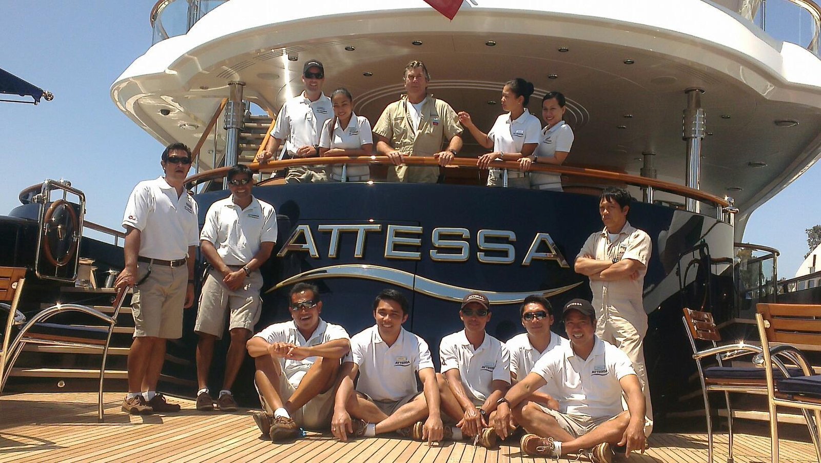 Superyacht Attessa crew on deck