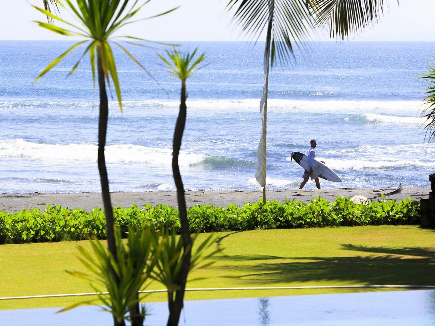 Surfer heading out at dawn, Bali
